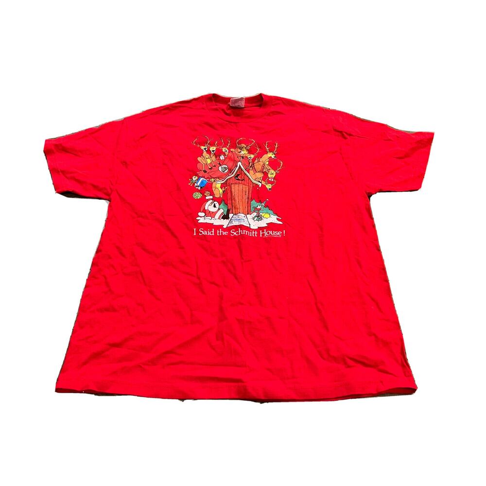 Vtg AAA Red Christmas I Said The Schmitt House Short Sleeve T-Shirt Size XXL 2XL